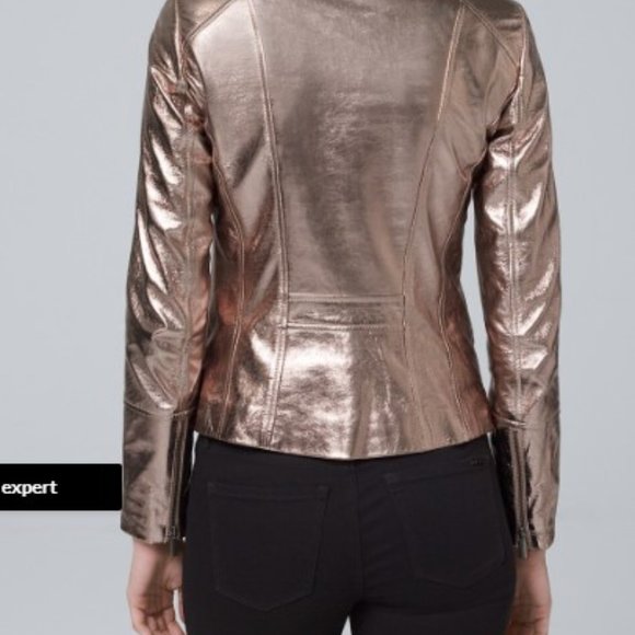 White House Black Market Gold Leather Jacket - Picture 2 of 7